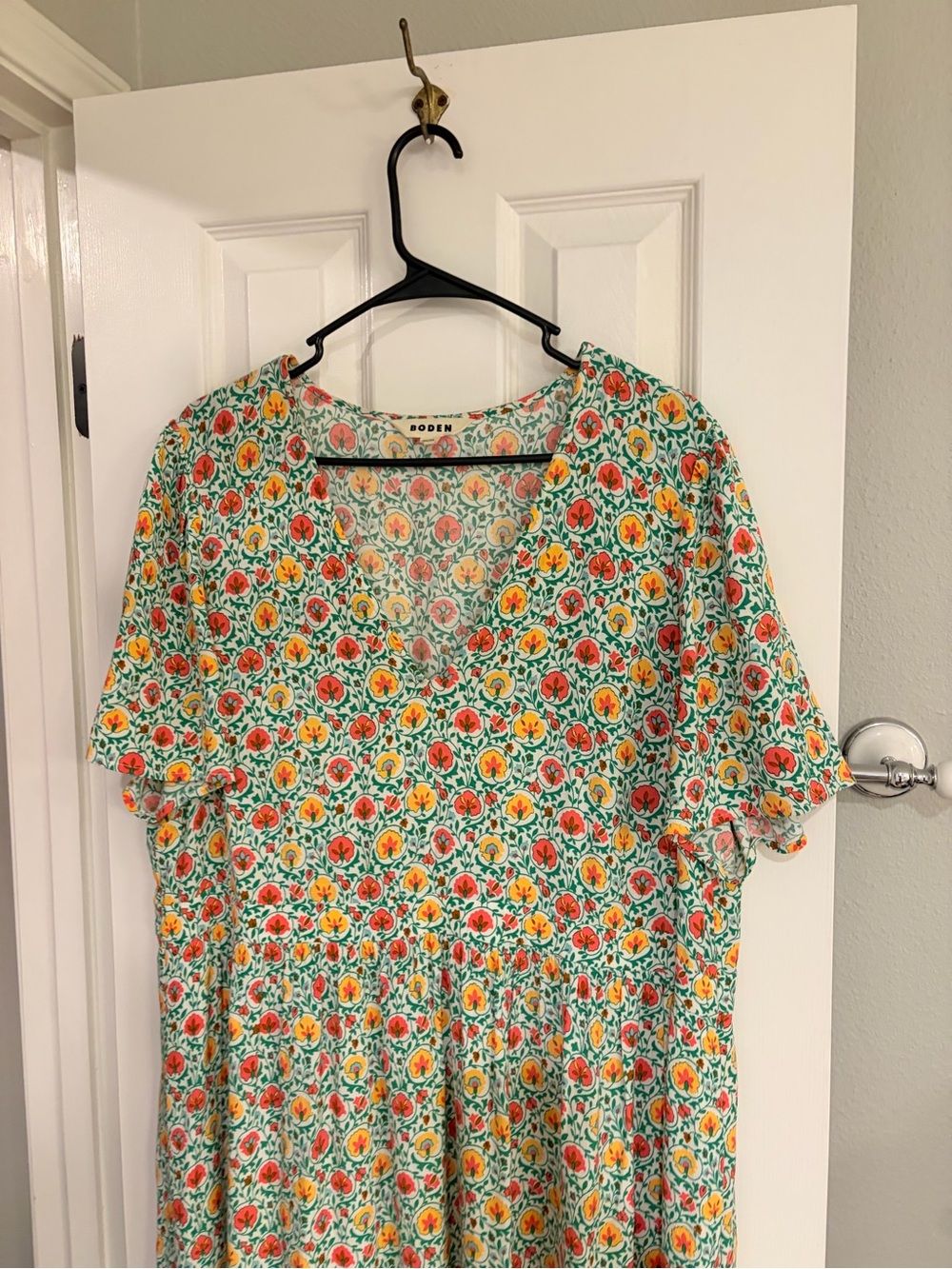 Boden Women’s 16-18 Floral Dress Orange Yellow Green Viscose - Picture 3 of 7